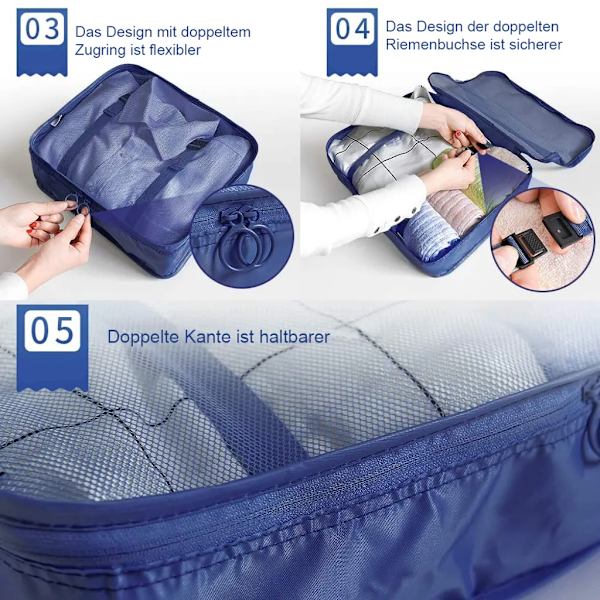 Organizer set, packkuber klädpåsar skopåsar researrangör packkuber kosmetika researrangör packpåsar (8 delar)