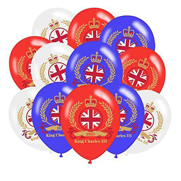 12 st röd vit blå set, 2023 King Charles Iii kröningskonfettiballonger, latexballonger för kungliga temafestdekorationer (12 tum)