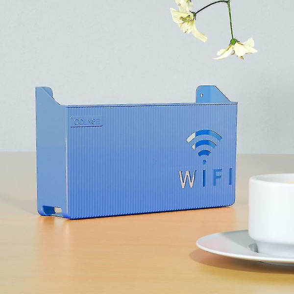 Trådløs Wifi-ruter Hylleoppbevaringsboks, Vegghengende Abs Plast Organizer Box, Kabel Strøm Bracket Organizer Box（Blå）