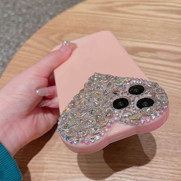 Söt iPhone 13-fodral 3D Glitter Sparkle Bling-fodral för kvinnor och flickor, vackert strassdiamant söt estetisk hjärta pärlor mjuk TPU stötfångare