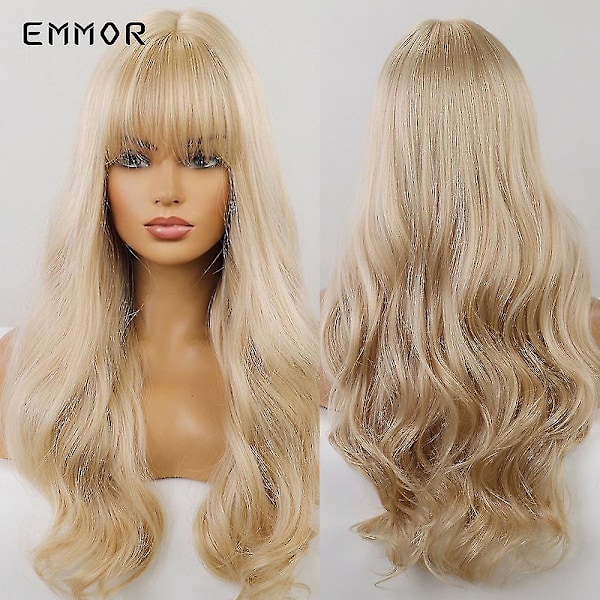 Platinablond lång lockig peruk blond