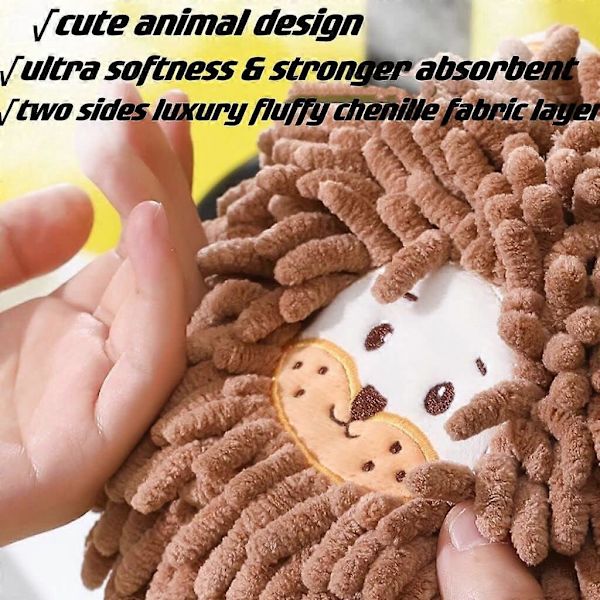 2-pack Chenille Söta Barn Handdukar med Hängslinga, Hängande Kökshandduk, Mikrofiber Plysch Absorberande Småbarns Handdukar för Badrum Köket