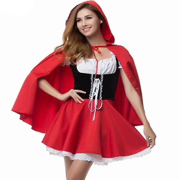 Xs-6xl Deluxe Vuxen Liten Rödluva Kostym Med Cape Kvinnor Förklädnad Halloween Party Prinsessan Fancy Dress-1（5XL-Rödluva）