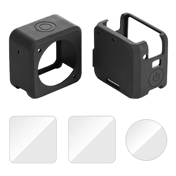 Silicone Case For Dji Action 2 Tempered Glass Screen Protector Protective Film Housing Cover For Dji Osmo Action 2 Accessories（Case and Glass）