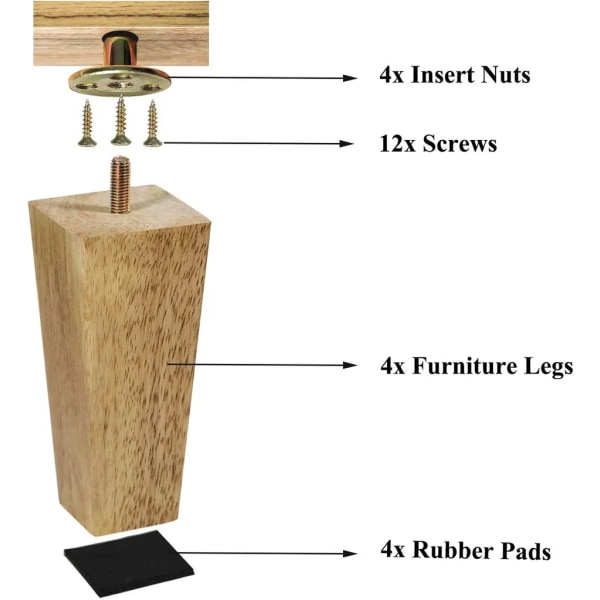 4 träben möbelfötter sockelfötter soffben M8 skruvar och bultar (15cm)