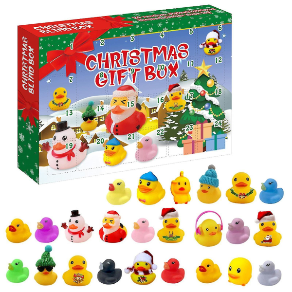 Juladventskalender, 24 gummiankor för barn, gummi Ducky Bath Toy Kreativa julklappar（A1）