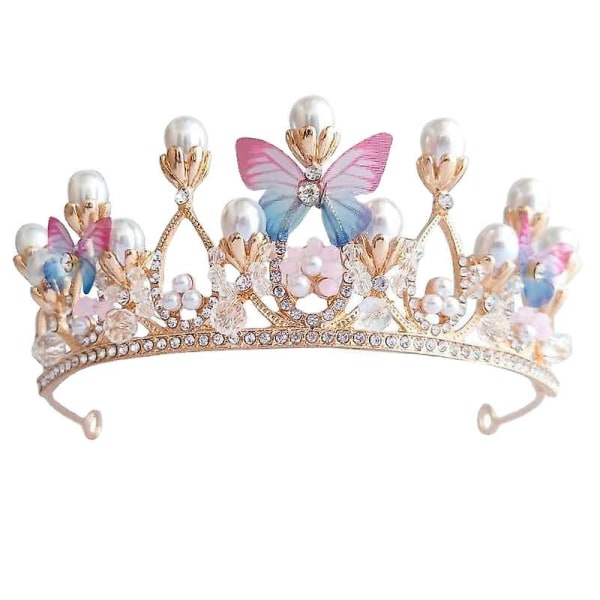 Prinsesse tiaraer for jenter,bursdagskrone for jenter Butterfly Princess Performance Disc Hår Håndlaget Crystal Tiara 1stk