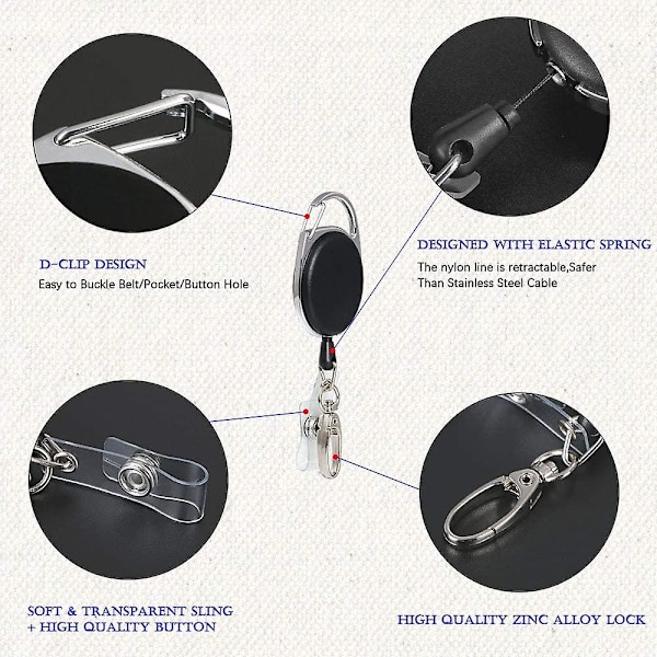 WABJTAM Retractable Key Holder - 68,5 cm pituus vahvistetulla jousella ja vahvalla narulla, henkilökorteille vyöklipsillä ja kiinnityskoukulla