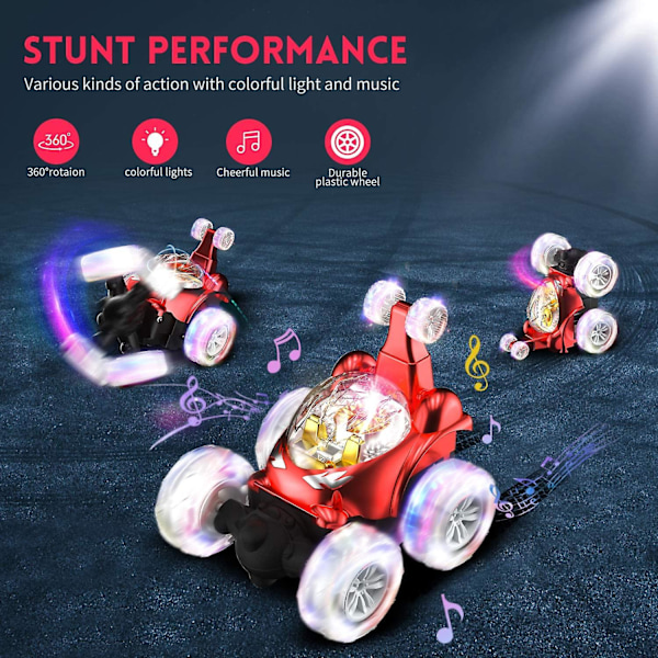 Fjärrstyrd Bil, RC Stuntbil Oövervinnerlig 360-graders Rullande Twister Med Färgglada Ljus & Musikomkopplare, Uppladdningsbar Fjärrstyrd Bil För Pojkar Och Flickor