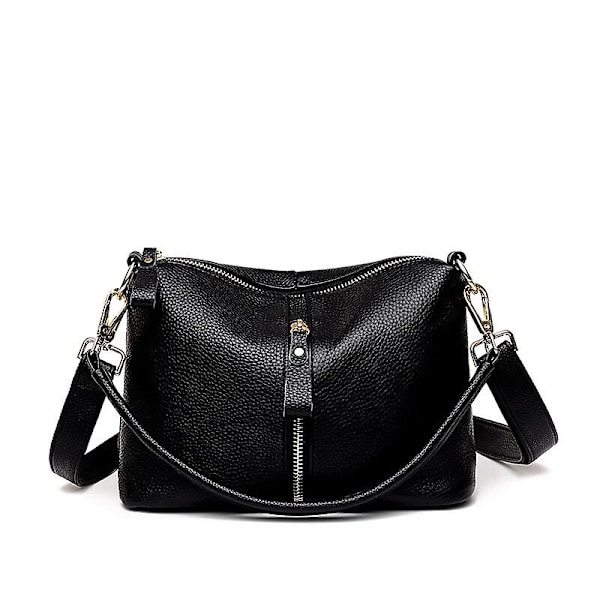Handväska Lyx Äkta Läder Dam Axelväska Crossbody Väskor Hög Kvalitet Dam Handväska Solid Färg Ko Kvinna Messenger Tote Sac（svart）