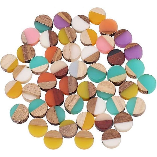 50 st Resin Träblanks Platta Runda Geometriska Romber Trä Cabochons Vintage Resin Trä Statement för Halsband Örhänge Smycken Fynd (Blandade Färger