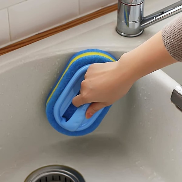 Rengøringssvampebørste med håndtag Badekar Flisekrubbesvamp til badeværelse køkken (2 stk, blå)