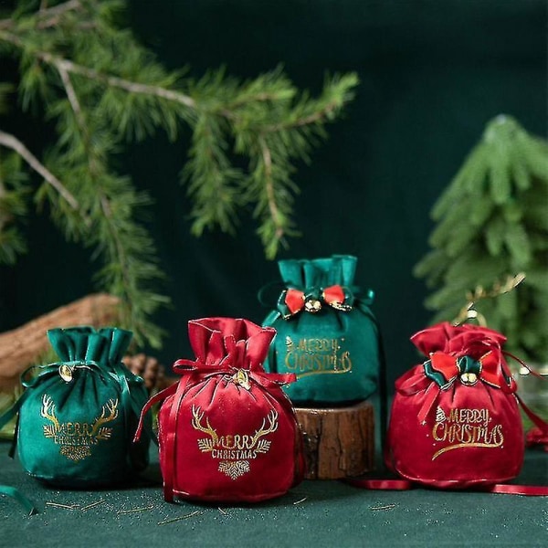 5 stk Klassiske julegaveposer Rød julaften Epler Bag Pakkepose Julenissen Jutepose Godteriposer Juldekor til hjemmet（a）