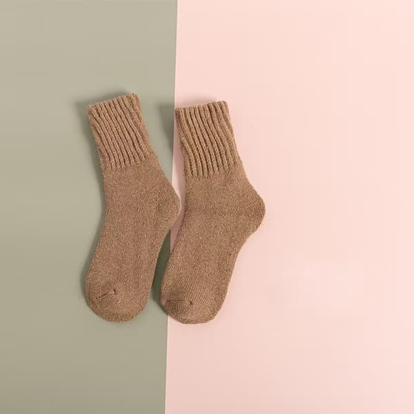 2 par Stövlar Sockor för Kvinnor Vinter Solid Tjock Varma Sockor Mysiga Crew Sockor Julgåva-Kaffe