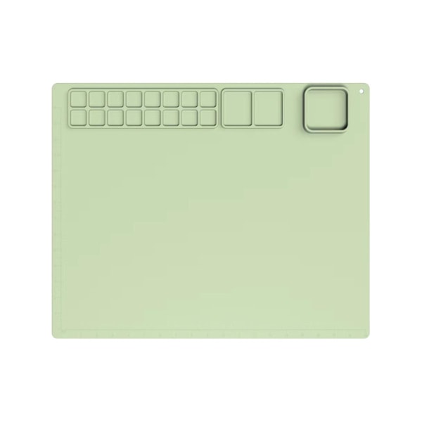 Kunstmåtte malerpude - Silikone tegnemåtte med børsterensekop og 10 stk malerpensel（grøn）