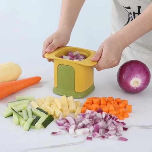 Multifunktionell grönsakshackare pommes frites skärare hushåll handtryck lökhacka gurka potatisskärare köksredskap（gul）