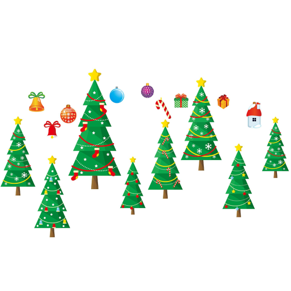 1set Julväggdekaler Färgglada julgranar Dekorativa dörrfönsterklistermärken Presenter till barnkammare Vardagsrum Sovrum