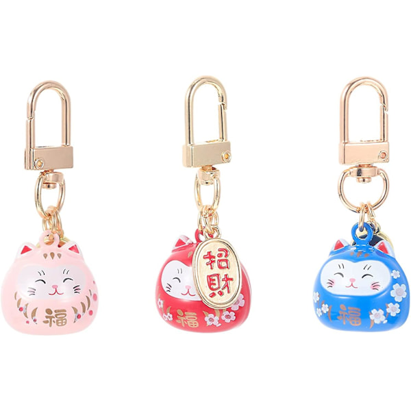 3 st Lyckokatt Nyckelringar, Japansk Lyckokatt Keramisk Vinkande Katt Spänne Nyckelring Feng Shui Lyckokatt Maneki Neko Nyckelring För Handväska Ryggsäck Nyckel C