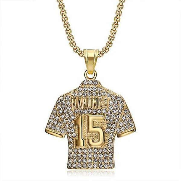 15 Fodbold Mahomes Herre Jersey Charm Halskæde, Hip Hop Fodbold Nr. 15 Jersey Fodboldspiller Nr. 15 QB Jersey Charm Halskæde Smykker, Fodbold Mahomes Swe
