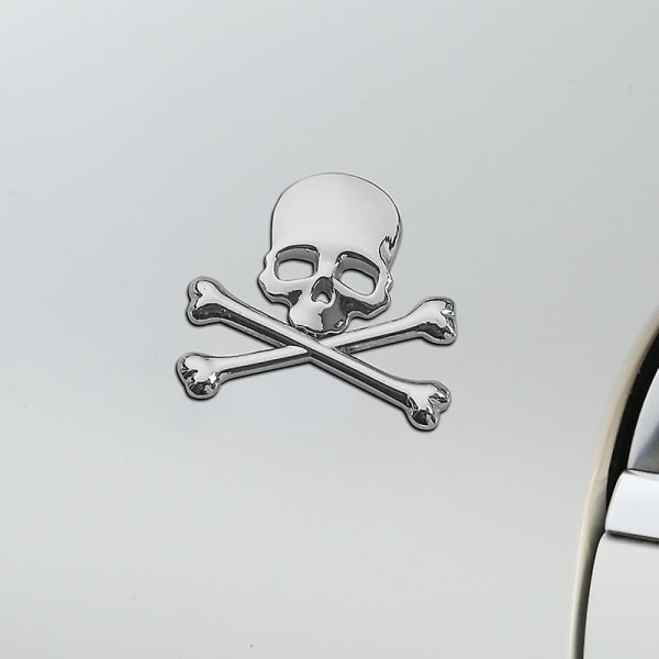 Skull Crossbones Pirate Car 3D Badge Chrome Metal Badge Sticker Decal