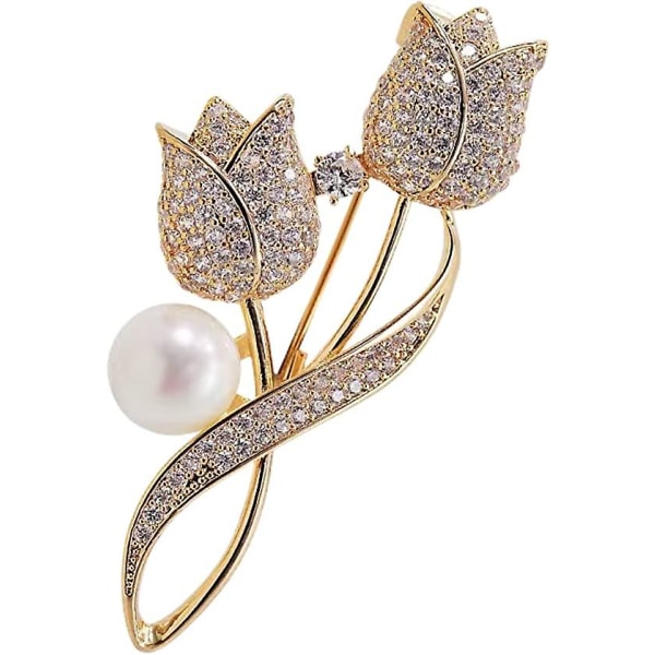Tulip Dame Blomster Broche Pin Krystal Rhinestone Pearl Elegante smykker Dame Brocher og Pins Mode smykker Lapel Pins