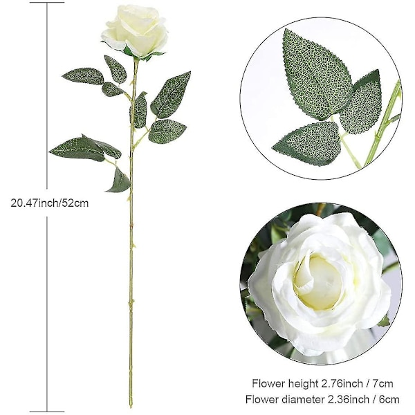 Fong 12-pack konstgjorda röda rosor blommor silke realistiska blommor (vita)