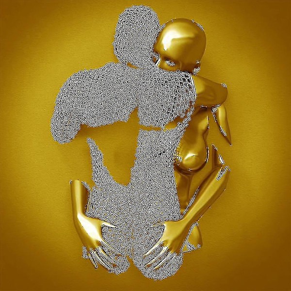 Kärlekshjärta Grå - 3D Konstvägg Metallfigur Skulptur Par Hängande Målning För Hem Linglai-40X40cm-Guld FG427