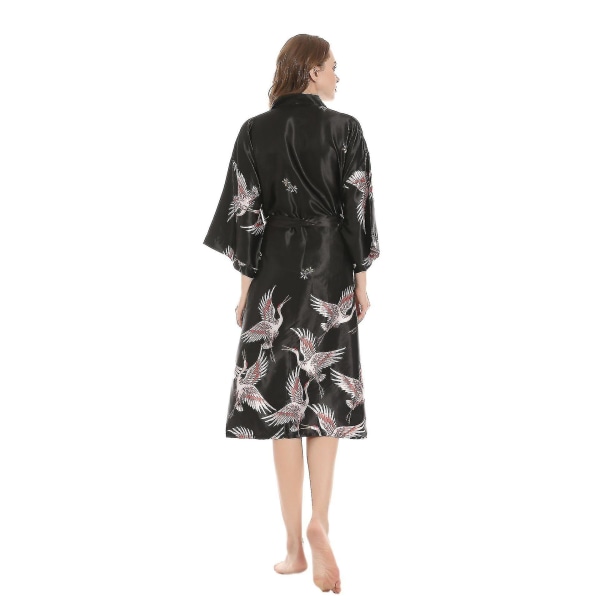 Z Kimono Robe Satin Natttøy Bluse Silkeaktig badekåpe Floral Crane Nattkjole