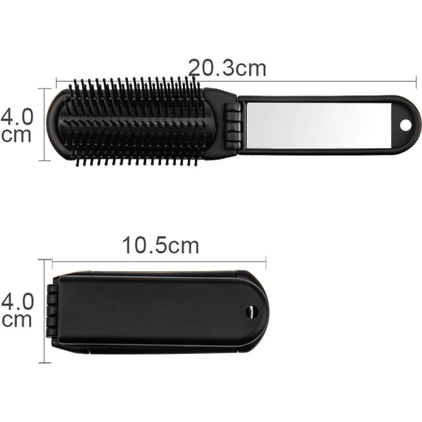 2 st hopfällbar hårborste med spegel Kompakt fickstorlek för bilresor -svart+orange