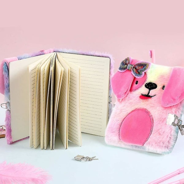 Dagbog til piger Plys notesbog, kreativ dagbog notesbog til pige børn Teen Pink piger Notesblok Dagbog dagsorden gave