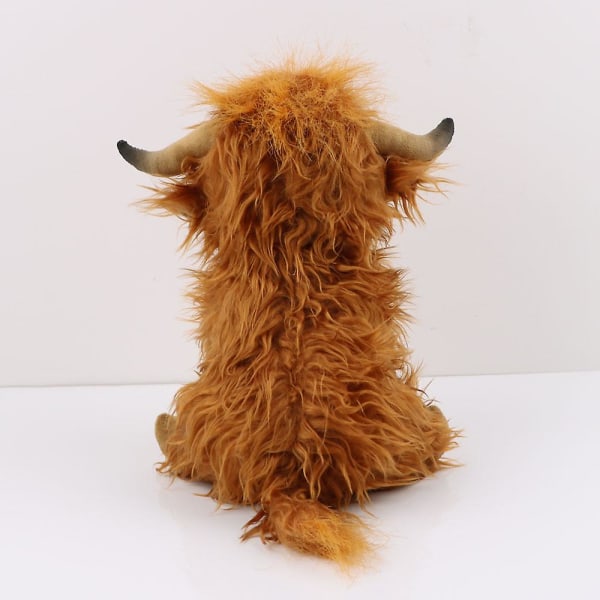 Høylandsfe Highland Cow Skotsk Highland Cow Plysjleketøy Simulering Langhåret Kudukke（25cm 0,16kg，Hvit）