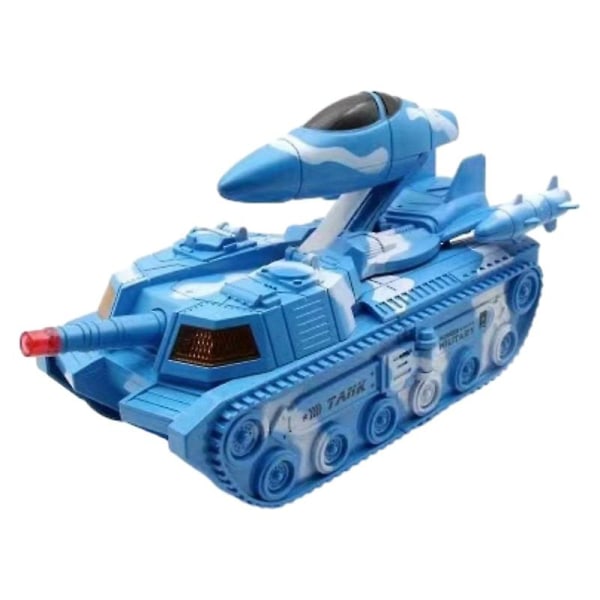Automatisk transformation Tank Aircraft Børnelegetøj Tankbil med musiklyd og lys Universalhjul Babylegetøj（blå）