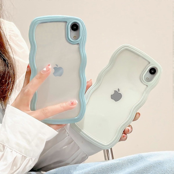 Kompatibel med iPhone XR Skal, Söt Lockig Vågrams Klar Skal, Transparent Mjuk Silikon TPU Stötskydd - Ljusblå
