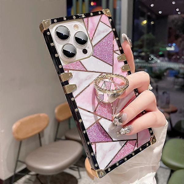 TPU Lyxigt Fodral med Snodd för iPhone 13 6.1\" Stötsäkert Skyddande Robust Fodral Passar Apple iPhone 13 med Ringstativ Kvadratisk Design Rosa