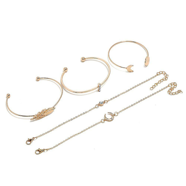 WABJTAM Sæt med 5 armbånd med åbne blade i guld til kvinder og piger