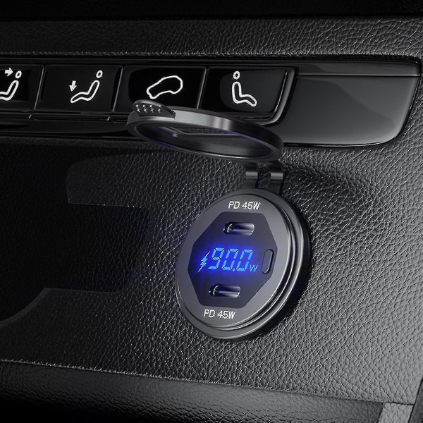 Metall 90w Dubbel Typ C Usb C Pd Snabb Billaddare Med Spänning/effekt Display