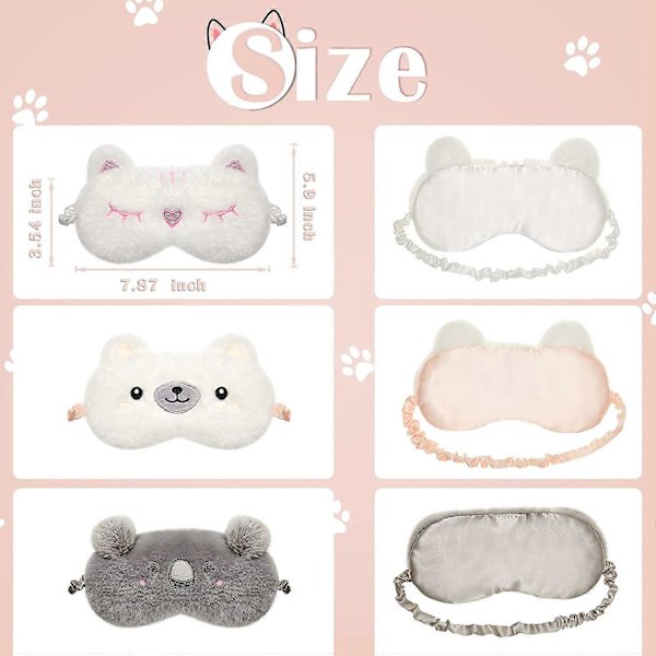 Sovmask Barn 3 Stk Ögonmask Barn Sovmask Söt Djurdesign Mjuka Masker för Kvinnor Barn, Flickor och Vuxna Resa Pyjamasfest, Justerbar