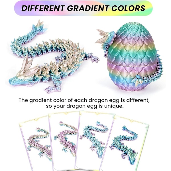 Påskägg, 3D-utskrivna drakeägg, kristalldrake Fidget-leksaker, fullt ledade drake Cry Gift Cuma Grmez
