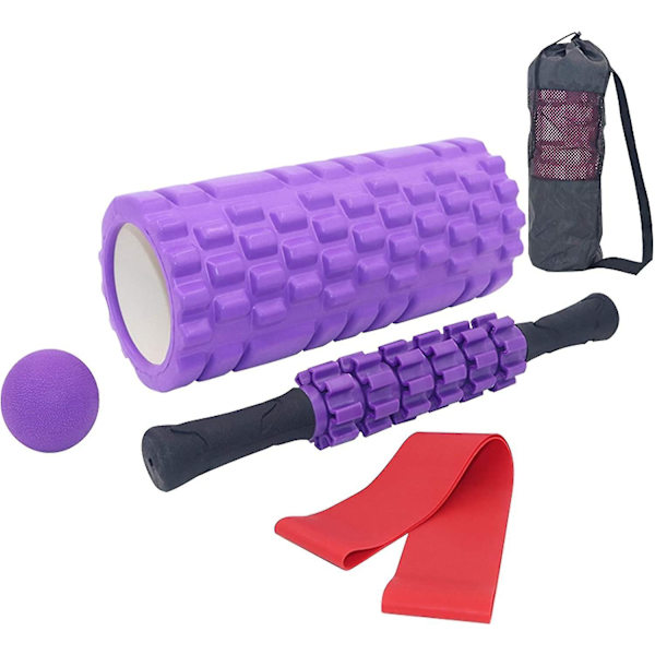 Bärbar 5 i 1 Fitness Massage Roller, Skumrulle, 1 Roller Bar, Massagebollar, Motståndsband, För Massage Pilates Yoga Träning Fitness Gym, Spo