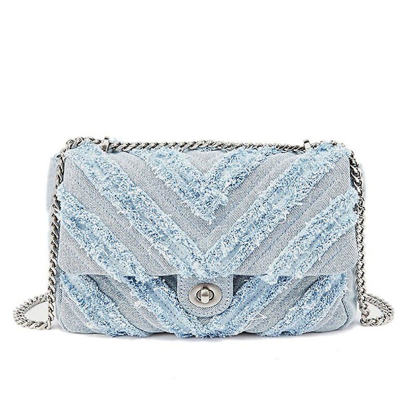 Handväska Mode Sommar Jeans Denim Väskor Axelväska Handväskor Dam Canvas Flickväska Casual Kedja Designer Tote Väskor（Blå）