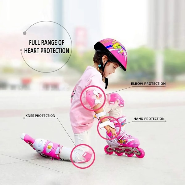 Barn Skateboard Pads Knäskydd Armbågsskydd Handledsskydd (Rosa)