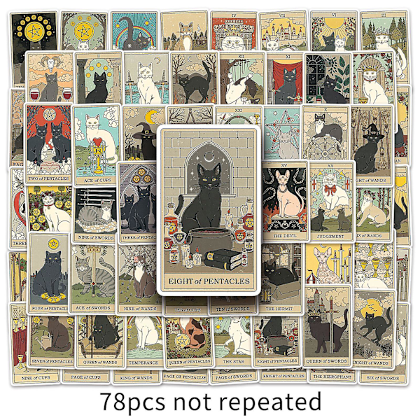 78 Kattunge Tarot-klistermärken för resväska, trendiga kreativa personliga vattentäta dekorativa klistermärken för bärbara datorer