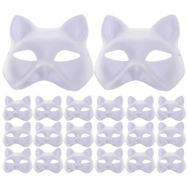 20 stk. tomme kattemasker af papir - tomme masker til gør-det-selv håndmalede kattemasker rekvisitter
