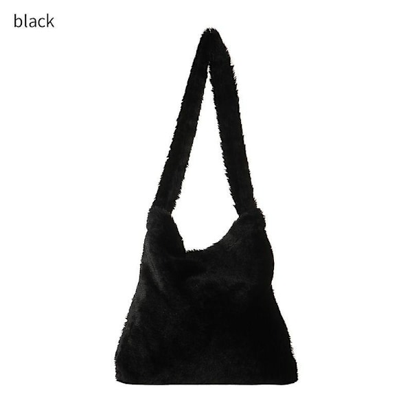 Håndveske Kvinner Jenter Fluffy Skulder Bag Top-håndtak Bag Kvinnelig Høst Vinter Håndveske Plysj Tote Fashion Shopping Bag（svart）