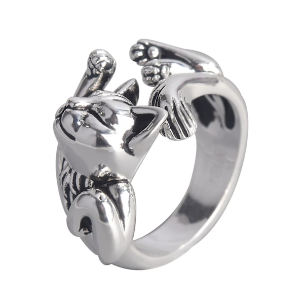 Legering Öppen Ring Europeisk Och Amerikansk Retro Live Cat Totem Ring Kvinna
