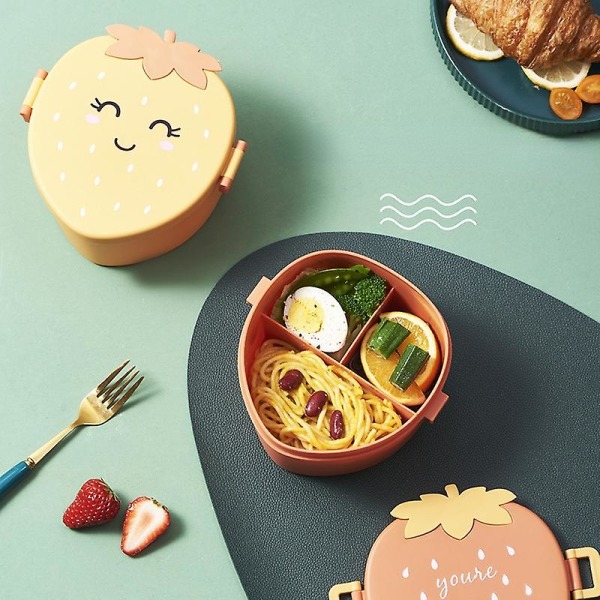 Creative Strawberry Shape Mikroaaltouunissa käytettävä opiskelijoiden aikuisten lounaslaatikko Lasten retkille jaettu ruokarasia (vihreä)