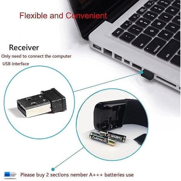 Ny sammenleggbar mus 2.4ghz Arc Touch trådløs optisk berøringsmus med USB-mottaker for bærbar PC / datamaskin (svart)