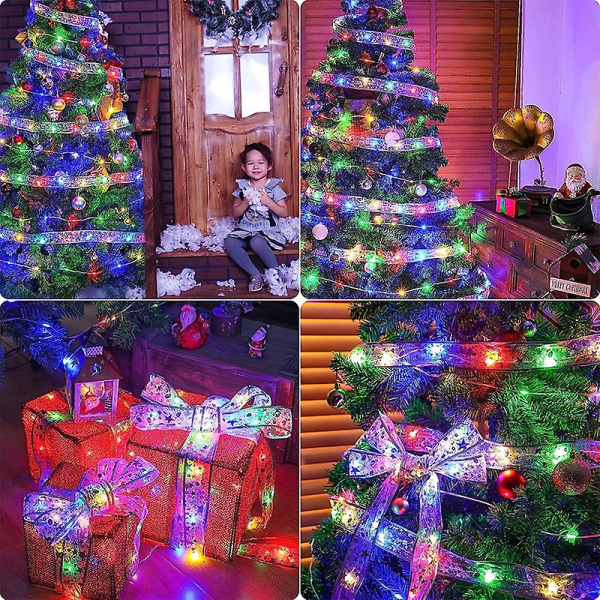 6 juletrepynt hengende silkebåndslys LED-lys Julepynt Julebåndsstrenglys（200cm20 lys，Gyldent varmt）