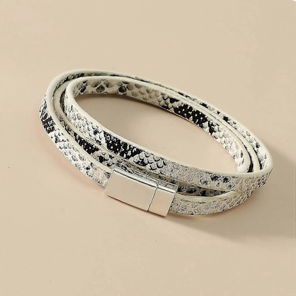 Flerlagers Ormhudsimulerat Läder Armband Manschett Bangel Armband Smycke Present till Kvinnor Män