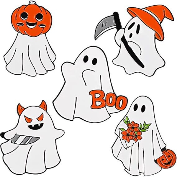 Søt Ghost Emalje Brosje Pin Sett-Gotiske Emoji Merker Halloween Pins for Kvinner/Men Tegneserie Boo Pumpkin Flying Spirit Emalje Pins for Jakker